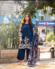 Navy Embroidered 3pcs